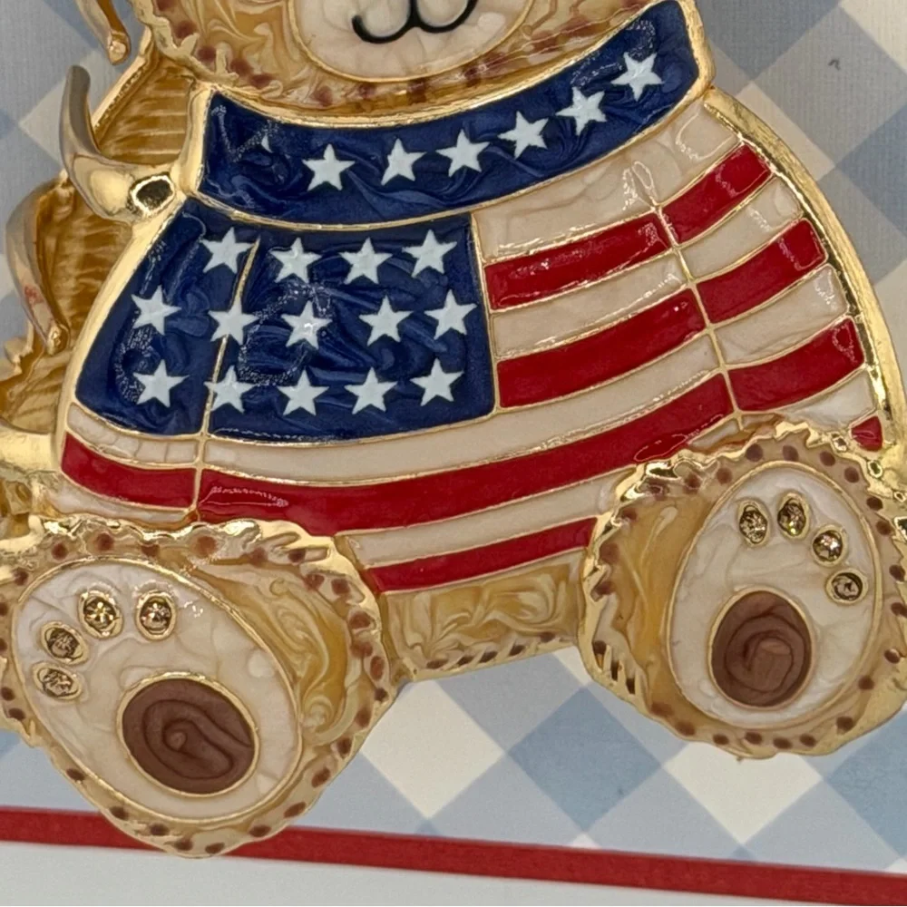 Piper K Americana Teddy Bear Claw Clip Gold Tone Rhinestones